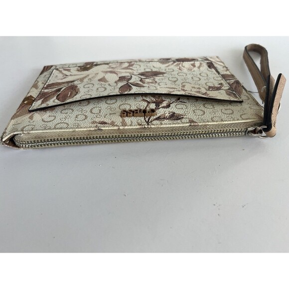 Guess Large Floral Wristlet Clutch Wallet White Tan Floral - Picture 7 of 14